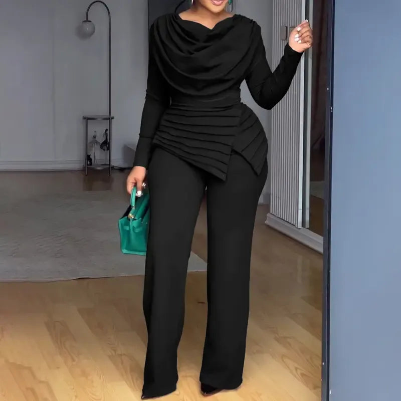 Cowl Neck Asymmetrical Patchwork Ruched Jumpsuit