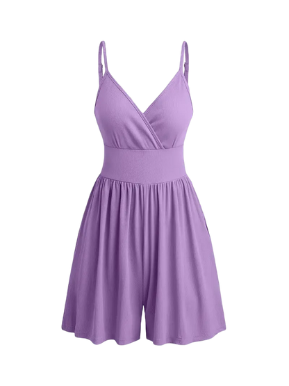 Women's Knitted Plain Backless Wrap Fitted Romper, Casual Chic Jumpsuit