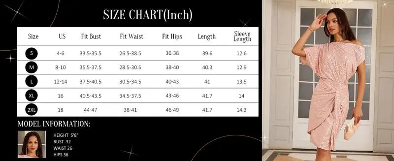 Women Sequined Party Dress Short Sleeve Asymmetric Off Shoulder Bodycon Dress