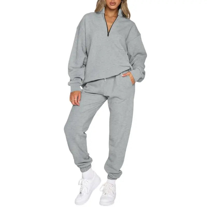Women 2 Piece Outfits Sweatsuit Oversized Half Zip Pullover Long Sleeve Sweatshirt Jogger Pants Set with Pockets
