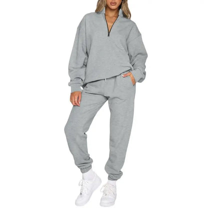 Women 2 Piece Outfits Sweatsuit Oversized Half Zip Pullover Long Sleeve Sweatshirt Jogger Pants Set with Pockets