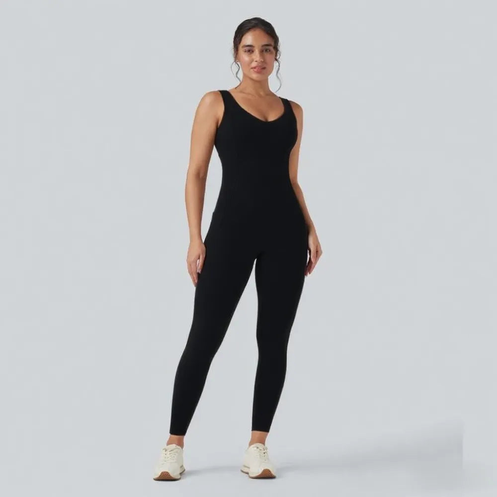 V Neck Butt Lifting Workout Jumpsuit with Pockets