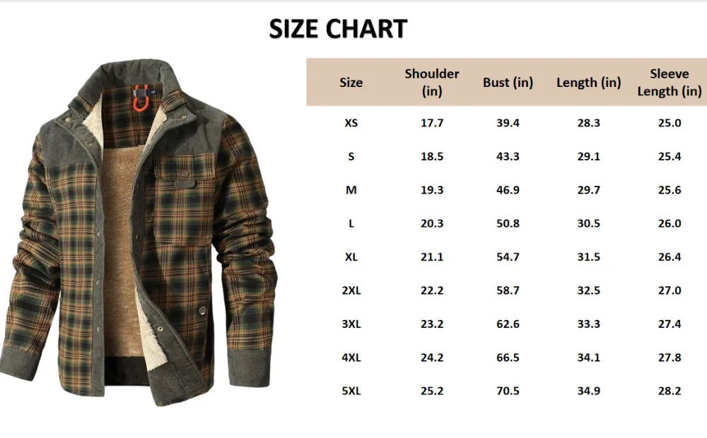 Men's Corduroy Plaid Sherpa Lined Flannel Shirt Jacket Fleece Coat