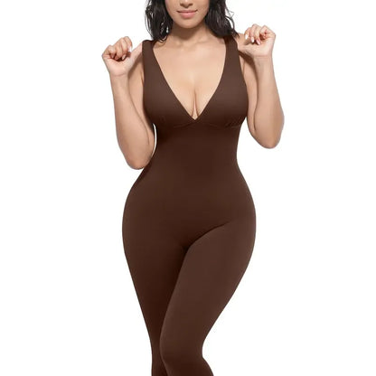 Deep V Shapewear With Chest Support Breathable High-Waisted Tummy Control Jumpsuit