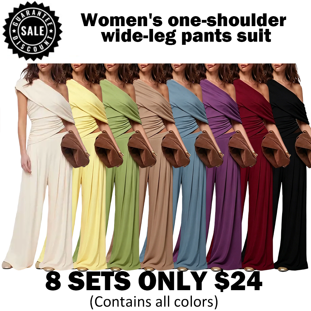 🎉Hot Sale🔥-Women'S One-Shoulder Wide-Leg Pants Suit