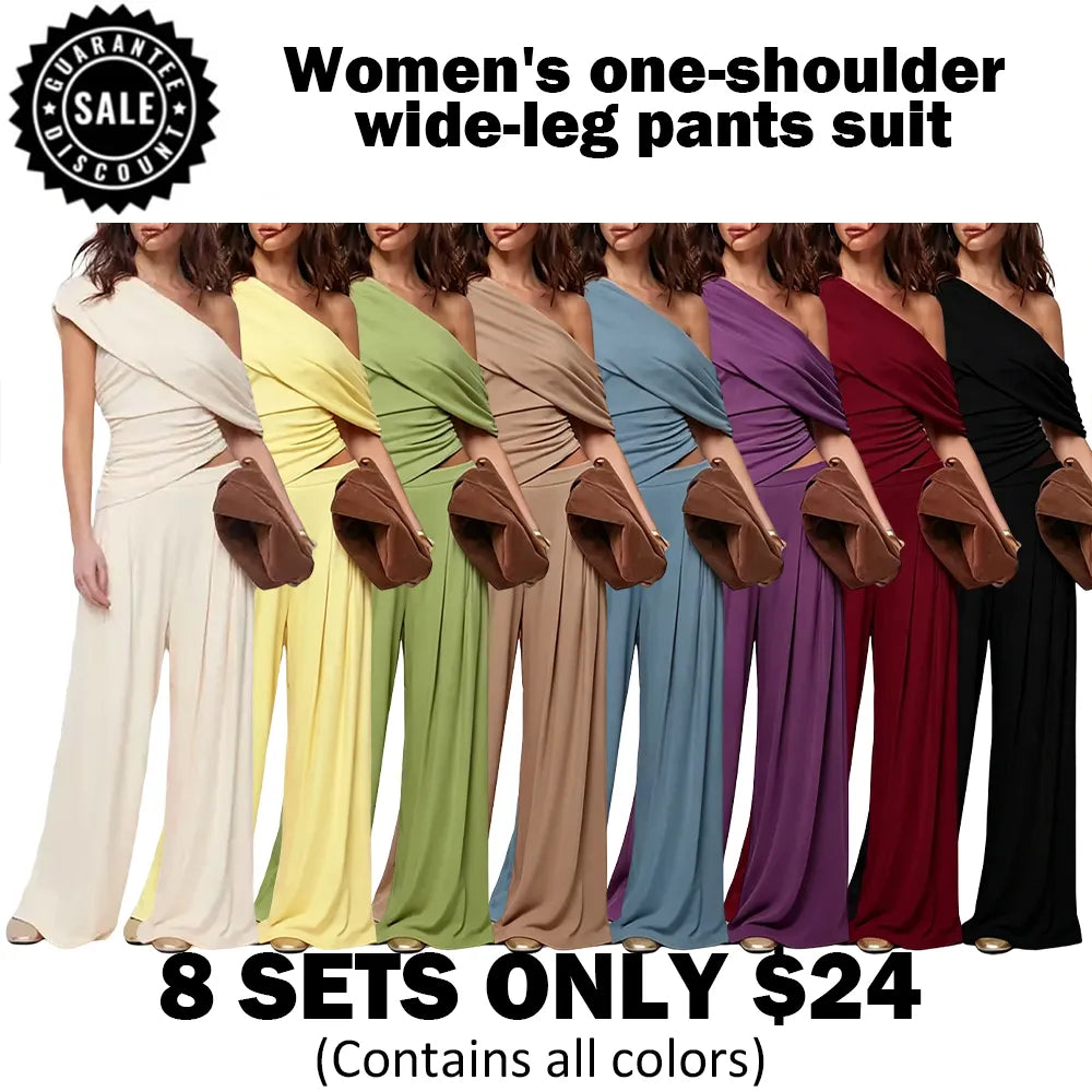 🎉Hot Sale🔥-Women'S One-Shoulder Wide-Leg Pants Suit