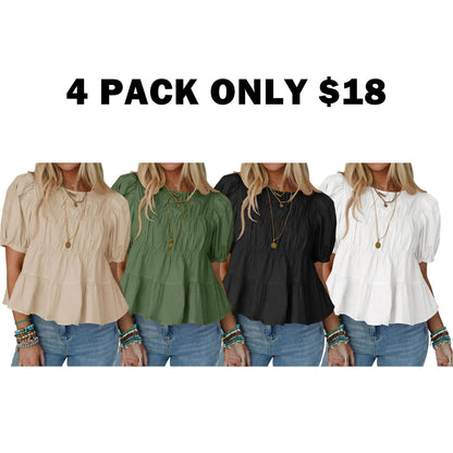 Puff Sleeve Peplum Babydoll Tops