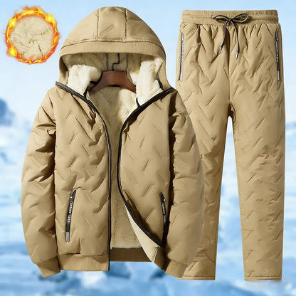 Men's Fleece Cotton Jacket Hooded Coat With Pants