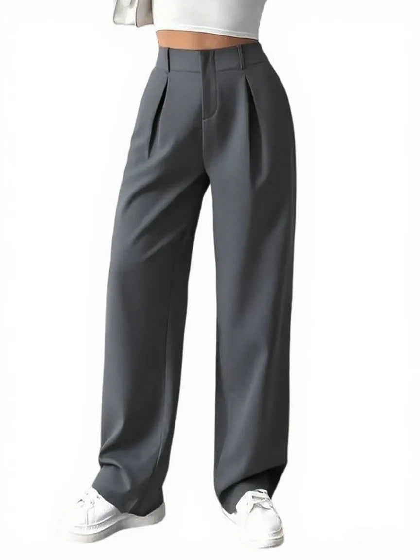 Women's Solid Color Plicated Pocket Wide Leg Pants