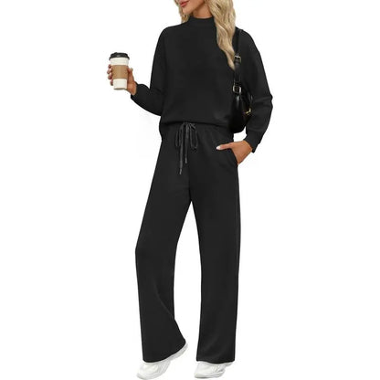 Two Piece Sets for Women Fall Outfits Lounge Sets Mock Neck Tops Wide Leg Pants Vacation Travel Airport Outfits Casual Long Sleeve