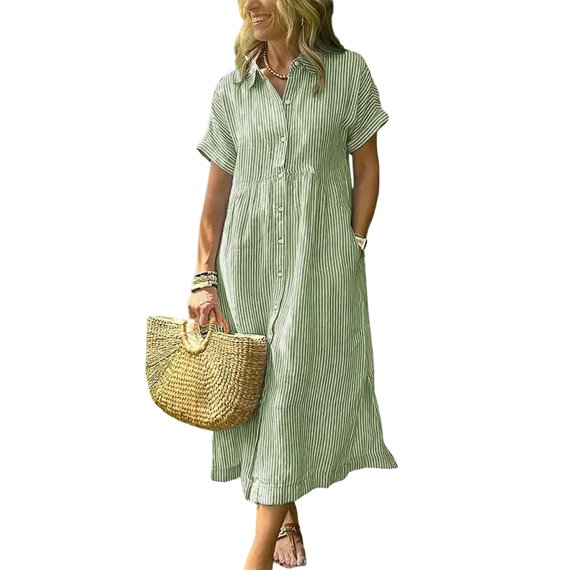 Women's loose-fitting midi striped shirt dress