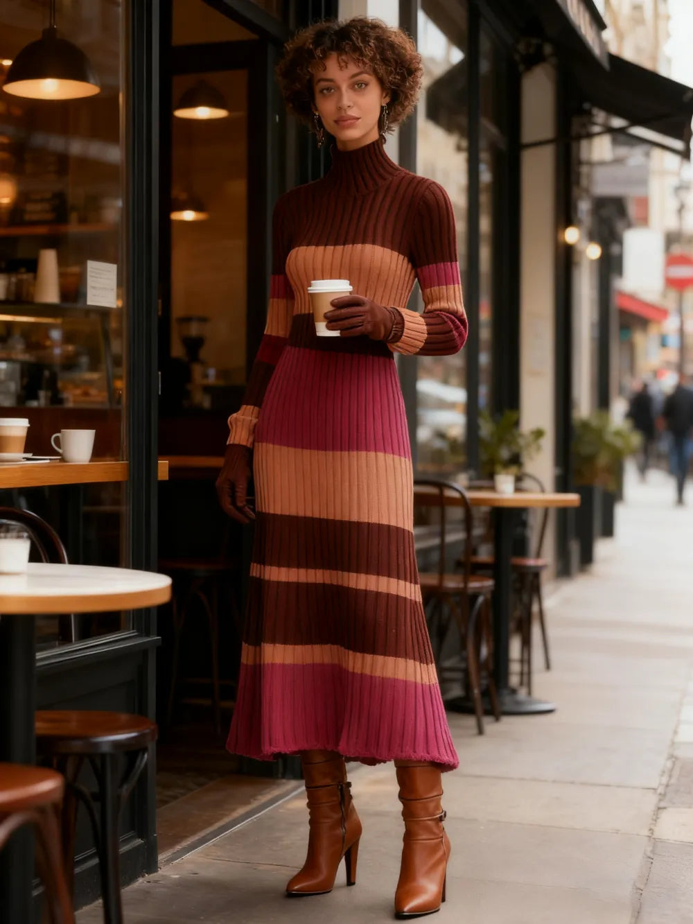 Women's Knit Dress, High Neck Long Sleeve Mermaid Tail Design