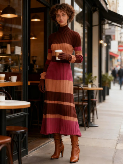 Women's Knit Dress, High Neck Long Sleeve Mermaid Tail Design