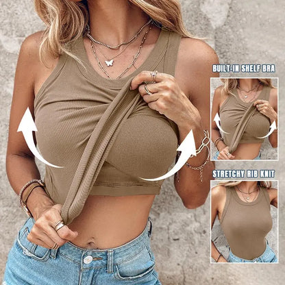 Women'S Ribbed Tank Top With Built-In Bra