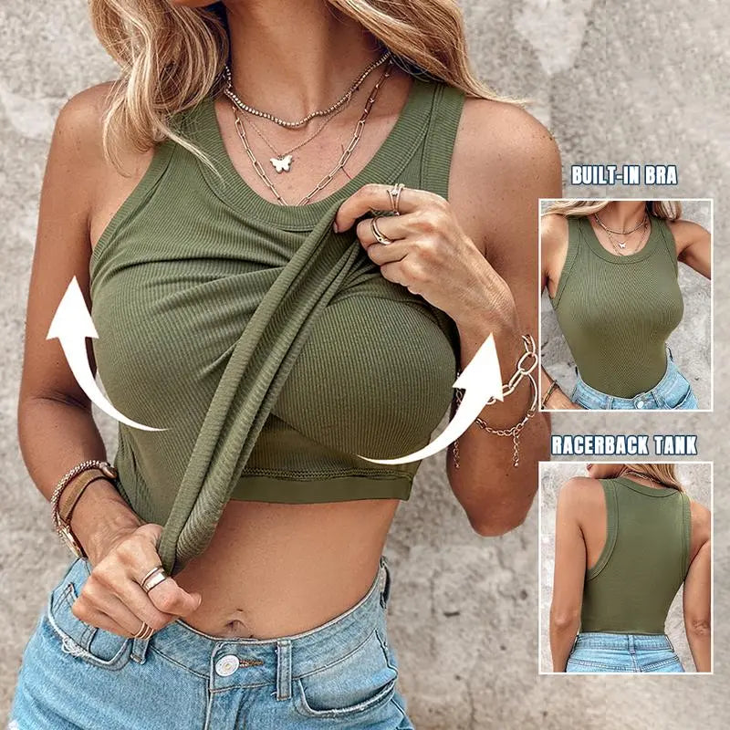 Women'S Ribbed Tank Top With Built-In Bra