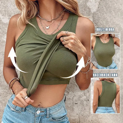 Women'S Ribbed Tank Top With Built-In Bra