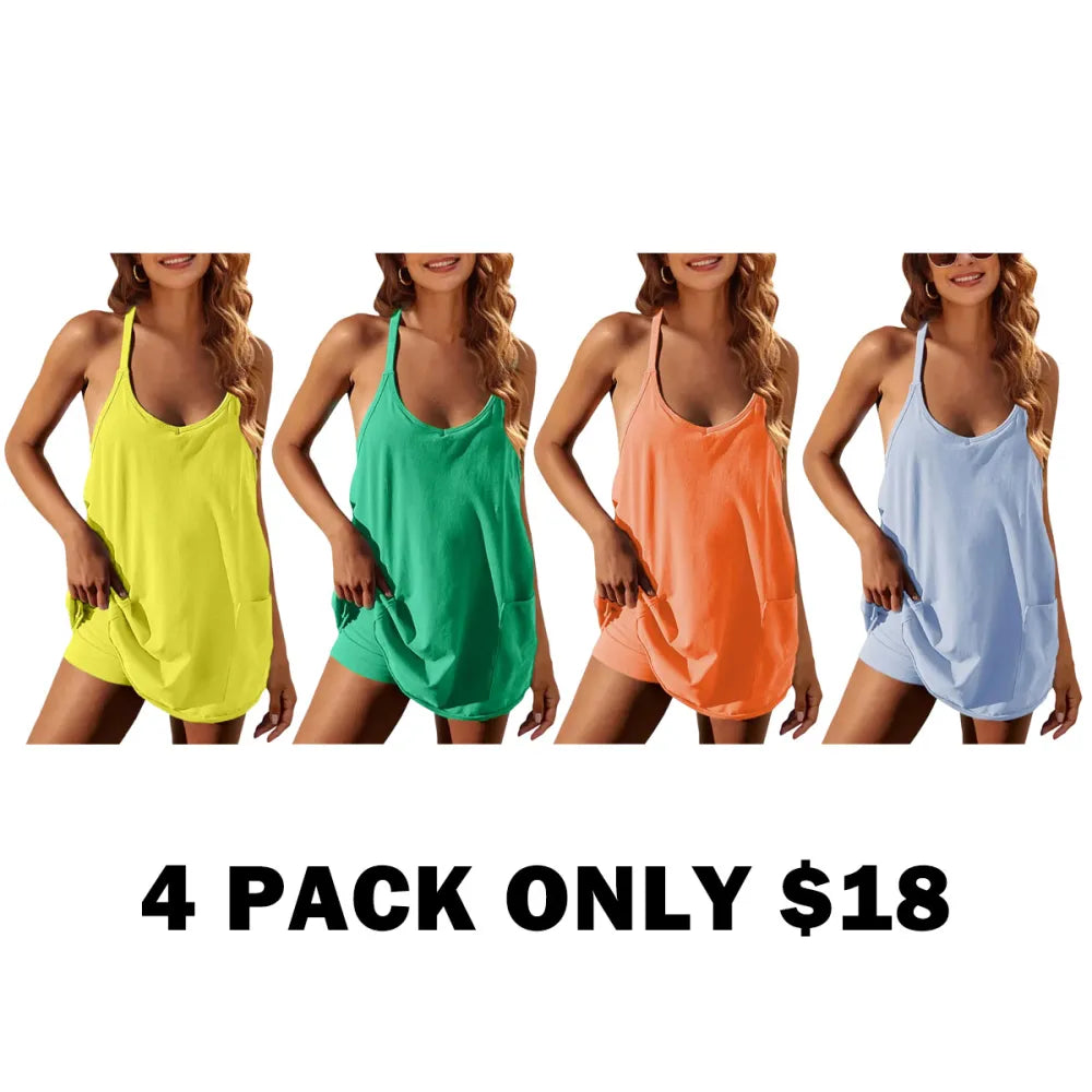 Women's Summer Sleeveless Mini Dress with Built-in Shorts