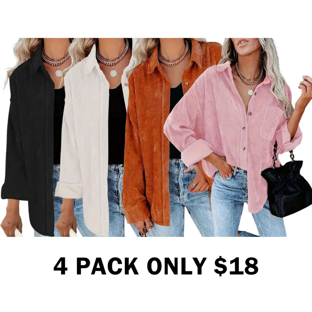 Plain Pocket Button Front Corduroy Shirt