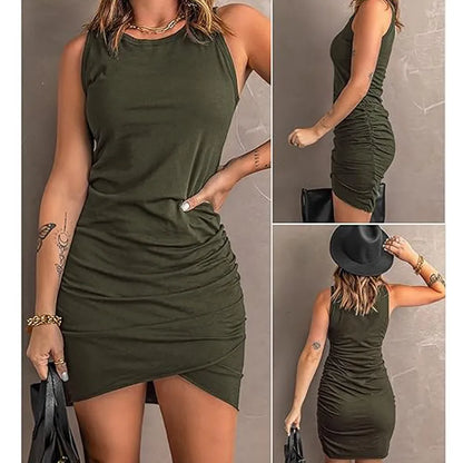 Women's solid color pleated wrap dress