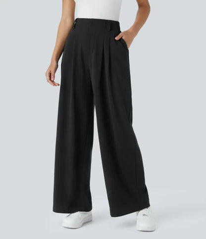 High Waisted Side Pocket Wide Leg Waffle Work Pants