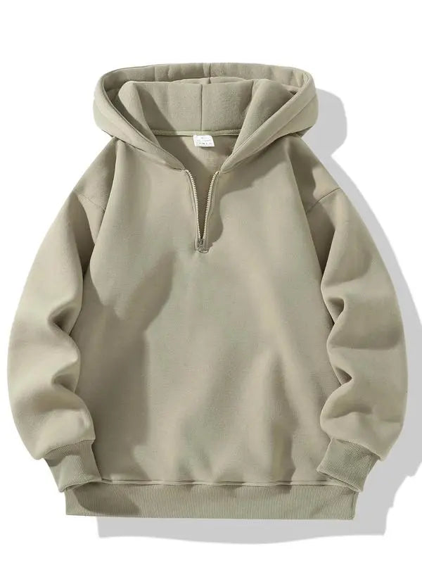 Plain Half Zip Drop Shoulder Essentials Hoodie