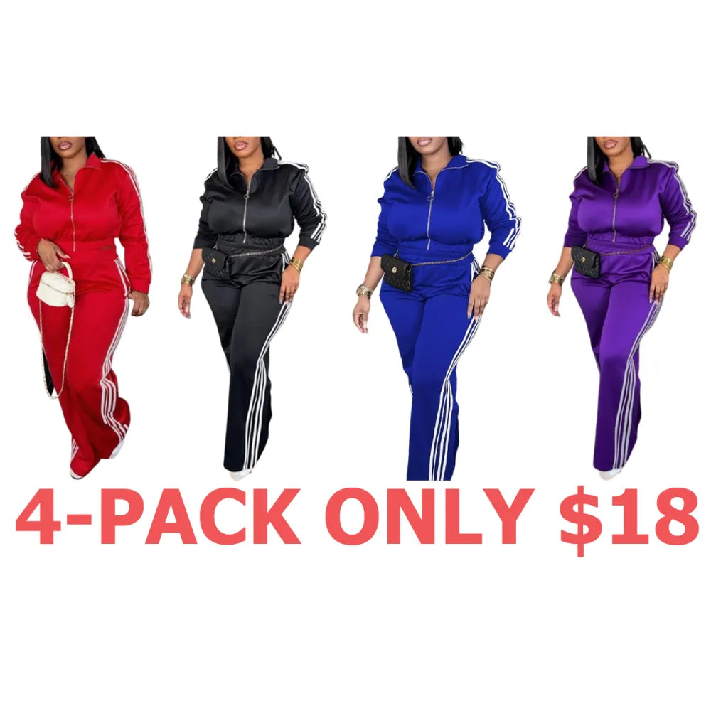 Women's Casual Long Sleeve Zip Up Jacket & Pants Set for Spring & Fall