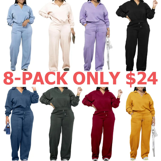 Women's Solid Long Sleeve Sweatshirt & Drawstring Waist Pants Set, Casual Fashion