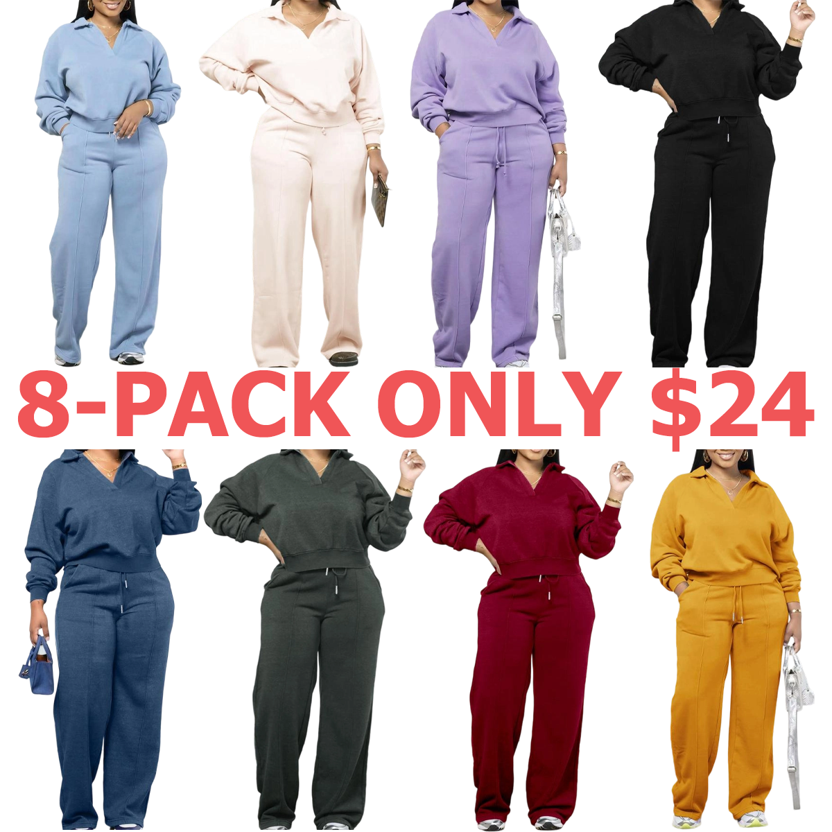 Women's Solid Long Sleeve Sweatshirt & Drawstring Waist Pants Set, Casual Fashion