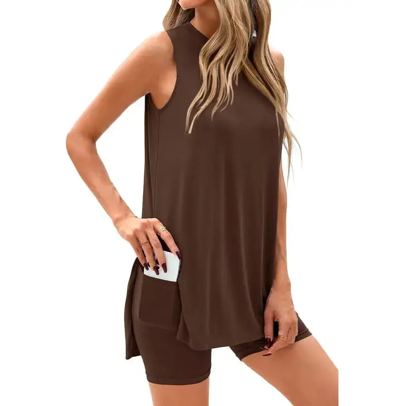 Sleeveless Crewneck Women's 2 Piece Sets