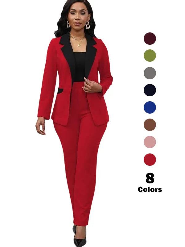 Women's Colorblock Blazer & Straight Leg Pants Set Suits