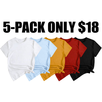 Women's Solid Round Neck Tee, Casual Short Sleeve Crew Neck T-Shirt for Summer