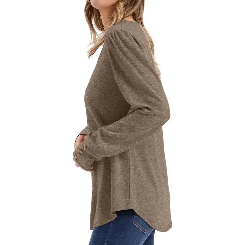 Long Sleeve Shirts for Women Blouses Dressy Casual Puff Sleeve Fashion Clothing Tops with Buttons