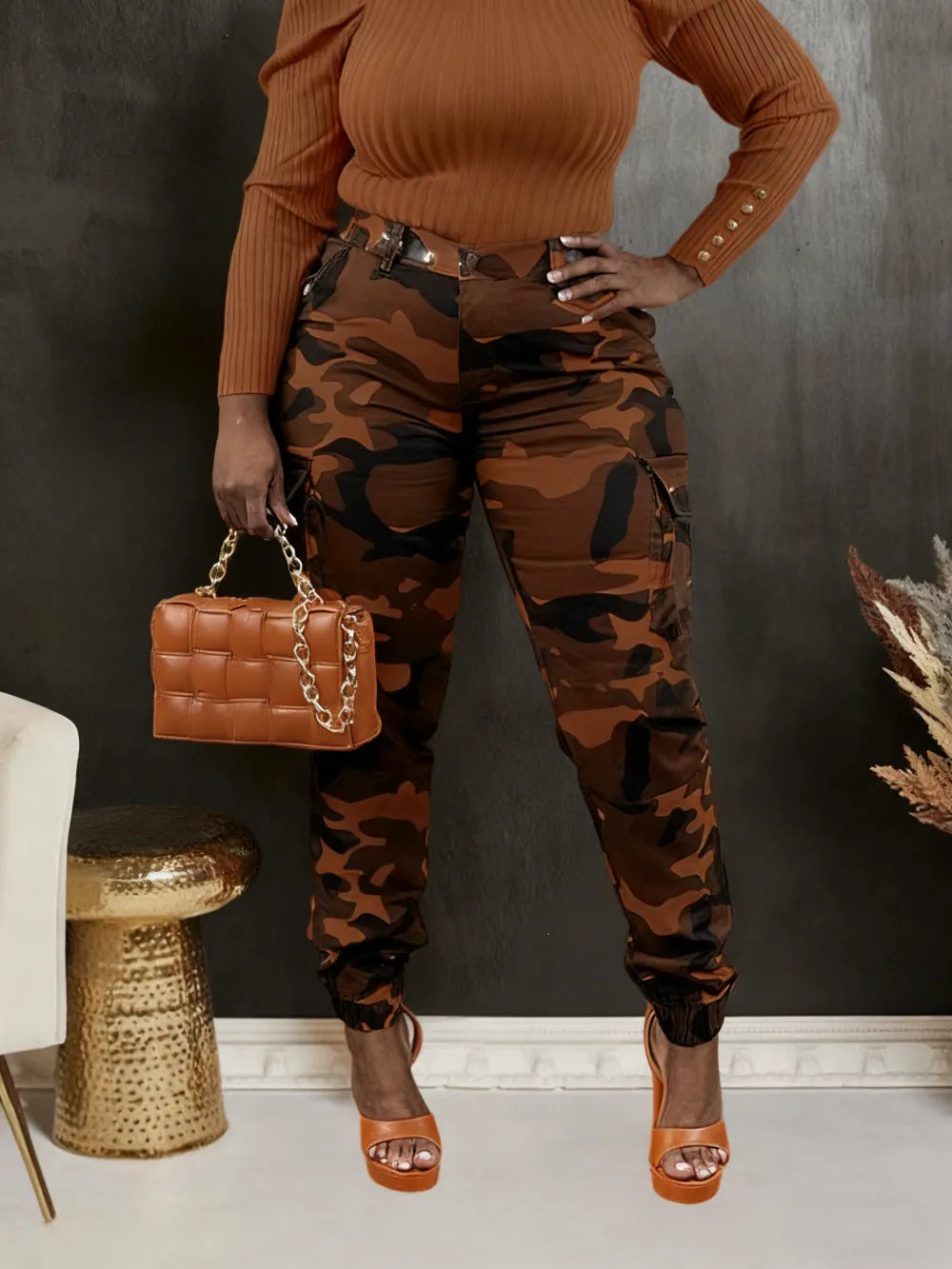 Women's Camo Print Button Fly Cargo Pants