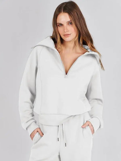 Women 2 Piece Outfits Sweatsuit Set 2025 Fall Oversized Half Zip Sweatshirt