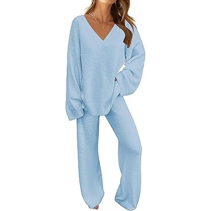 Women's 2 Piece Outfits Fuzzy Fleece Pajama Set Long Sleeve