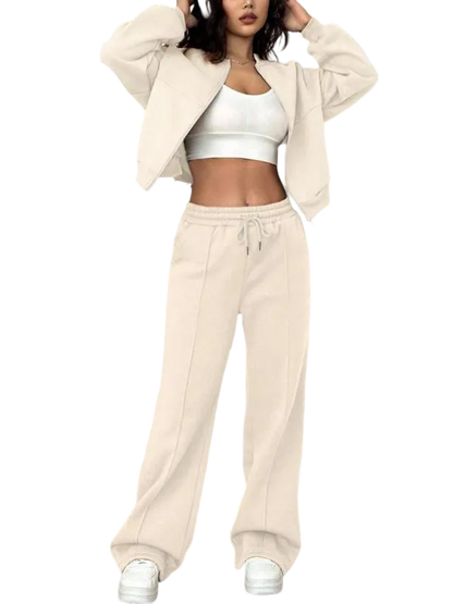 Casual Striped Long Sleeve Zipper Jacket and Pants Set
