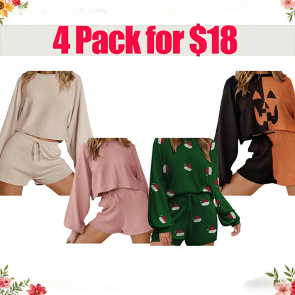 Comfortable Two-Piece SeT-Long-Sleeve Top and Shorts