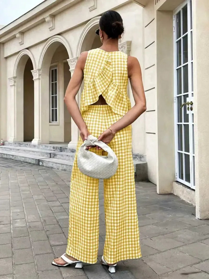 Women's Casual Sleeveless Top + Striped Pants Set