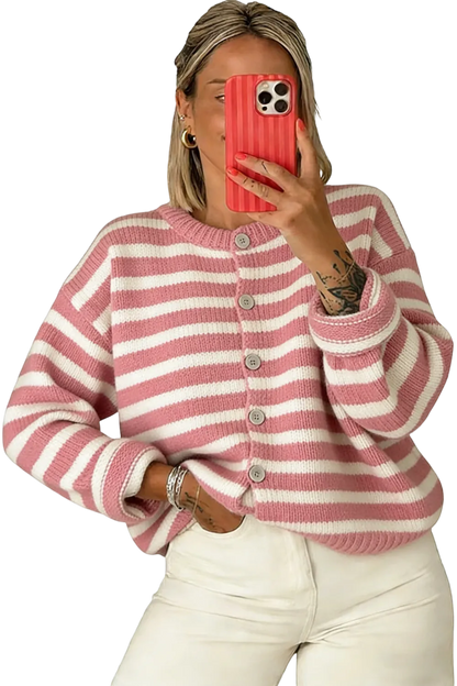 Women's striped button-up cardigan sweater