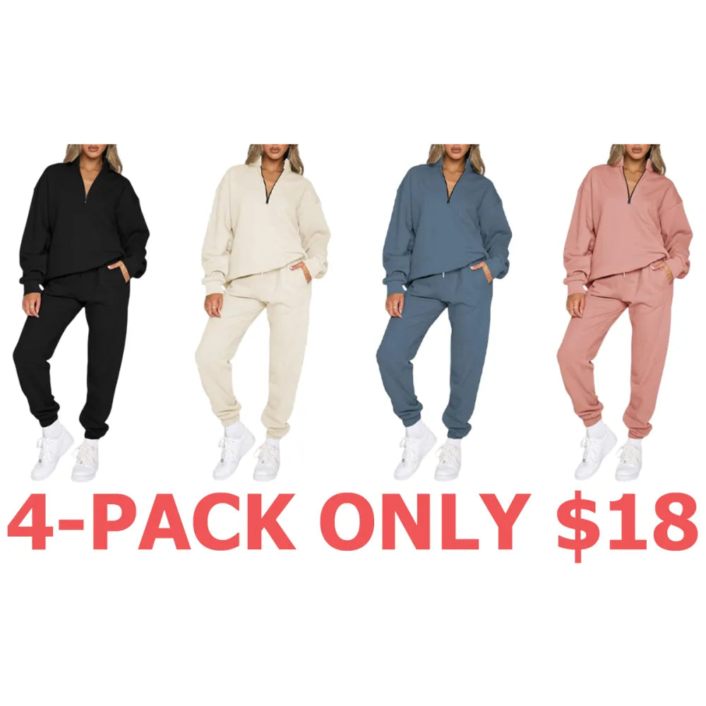 Women 2 Piece Outfits Sweatsuit Oversized Half Zip Pullover Long Sleeve Sweatshirt Jogger Pants Set with Pockets