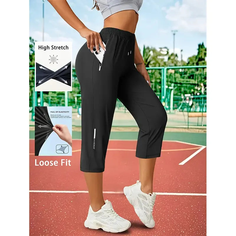Women’s ice silk breathable high-stretch capri pants