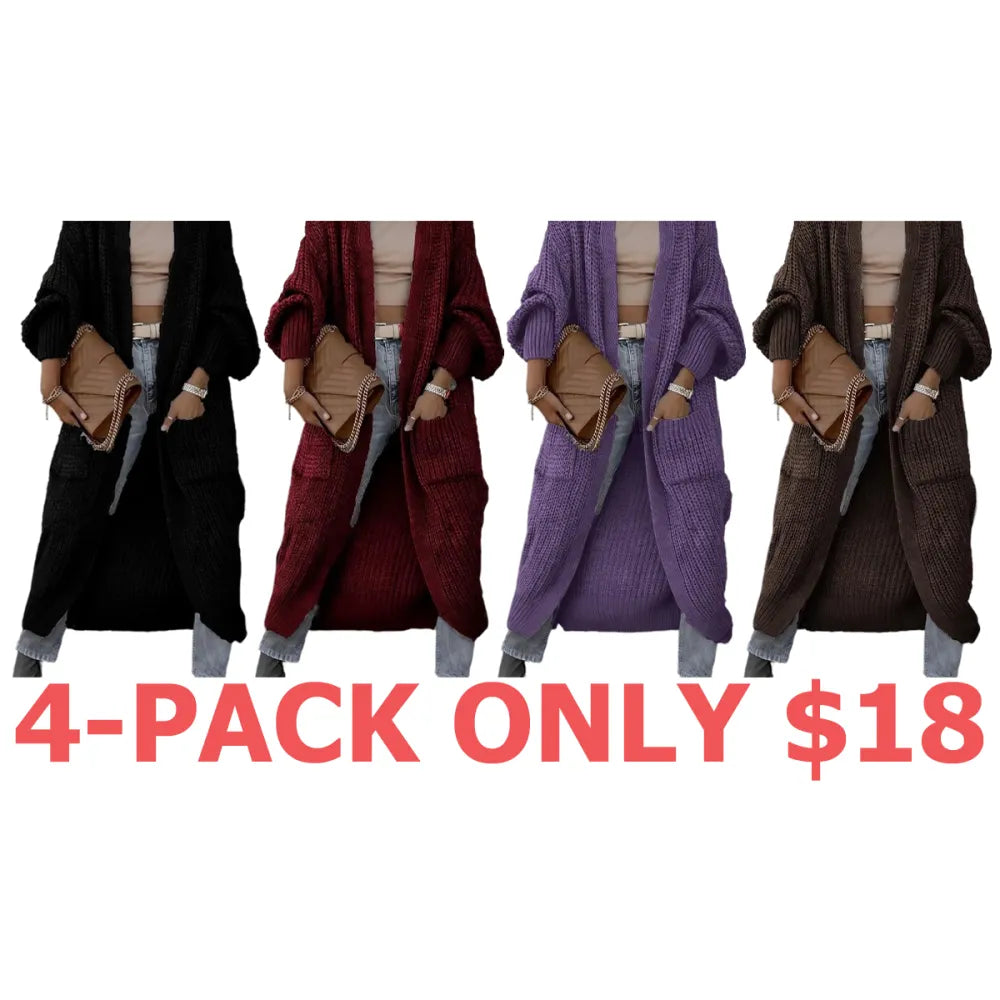 Women's Solid Drop Shoulder Long Cardigan, Casual Pocket Long Sleeve Cardigan,Sweaters for Women