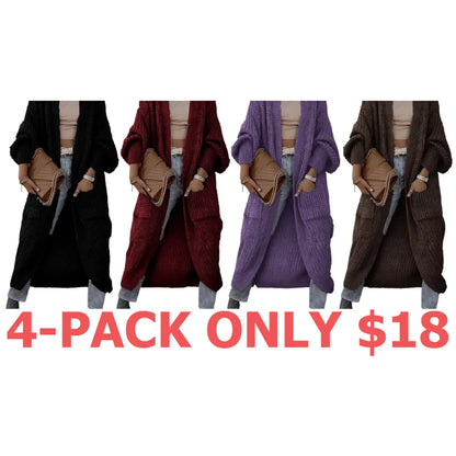 Women's Solid Drop Shoulder Long Cardigan, Casual Pocket Long Sleeve Cardigan,Sweaters for Women