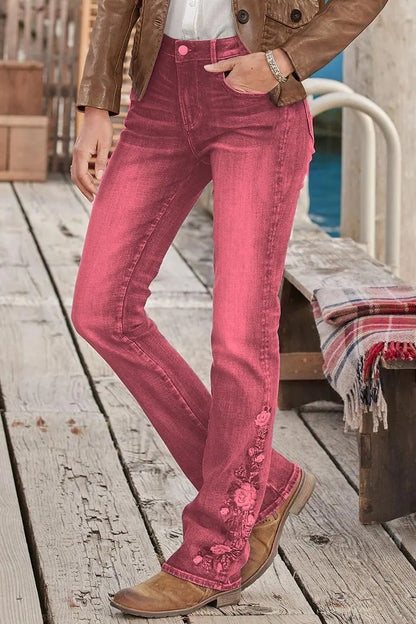 🔥LAST DAY 80% OFF🔥Mid-waist bootcut jeans with floral embroidery