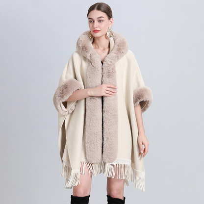 Women's Poncho With a Hoodie and Fringes