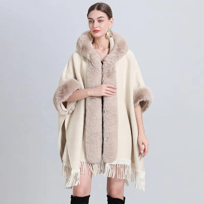 Women's Poncho With a Hoodie and Fringes