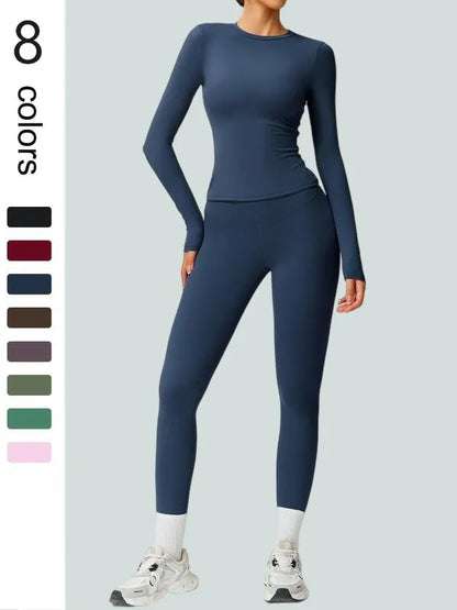 Women's Patchwork High Elastic Soft Round Neck Flat Shoulder Long Sleeve Slim Fit Beautiful Hip Tight Pants