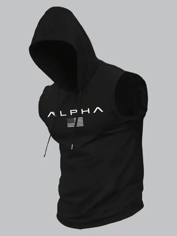 Men's Print Hooded Tank Top Casual, Sleeveless, Summer Streetwear