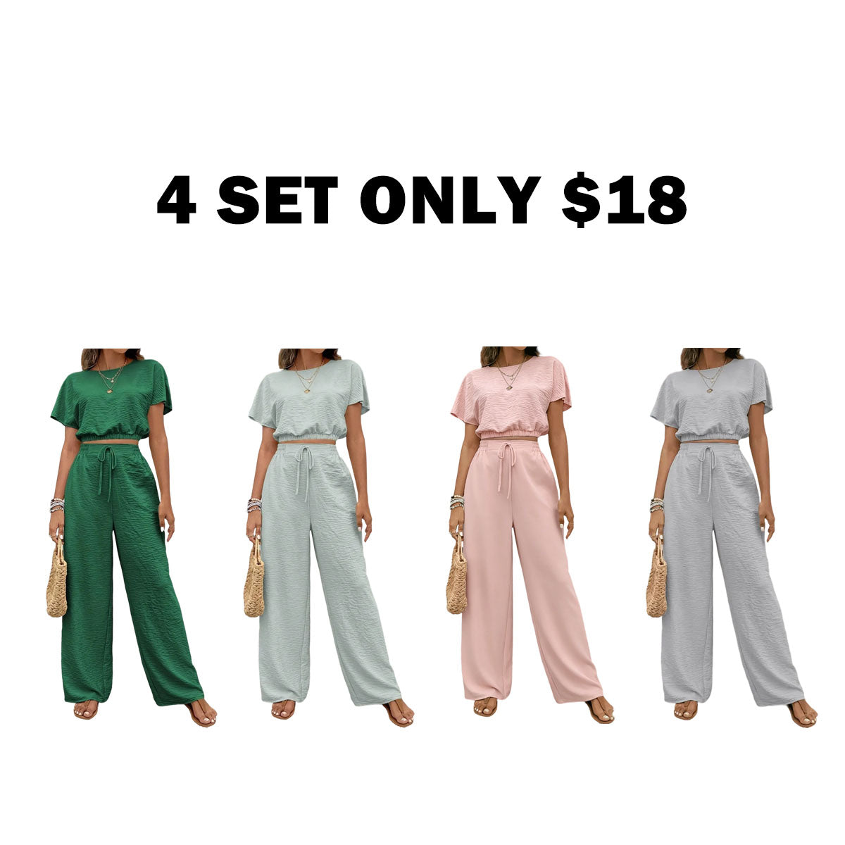 Women's Solid Color Fitted Top & Wide Leg Pants Two-piece Set