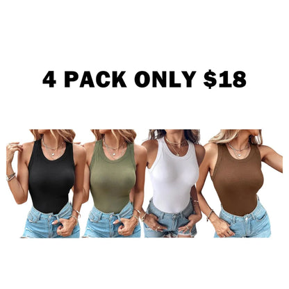 Built-in Bra Tank Top Ribbed Racerback Tops